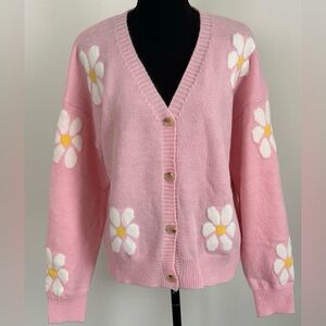 Pink Floral Sweater Cardigan